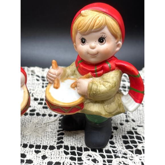 Vintage Homco Christmas Drummer Boy Pair Bisque Figurines Holiday Decor 1980s - Picture 3 of 8